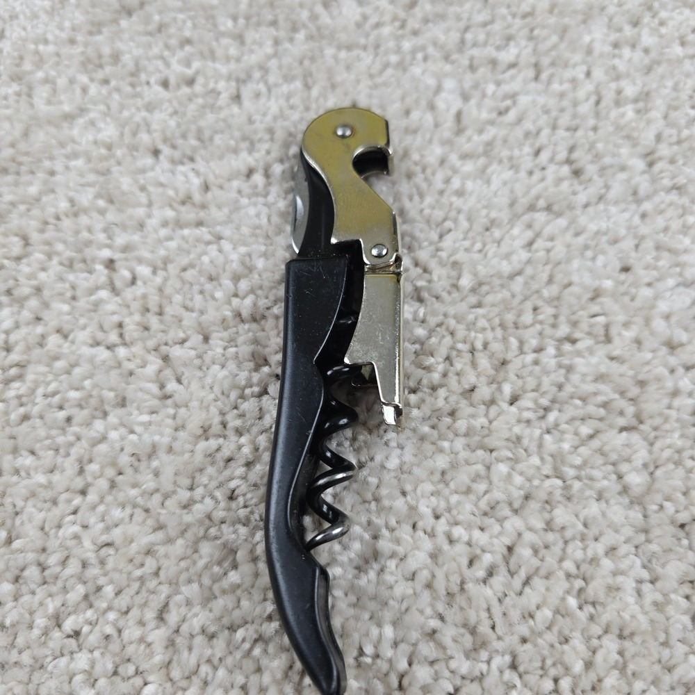 Trader Joe's Wine Opener Black Waiter's Corkscrew Double Hinge Foil Cutter